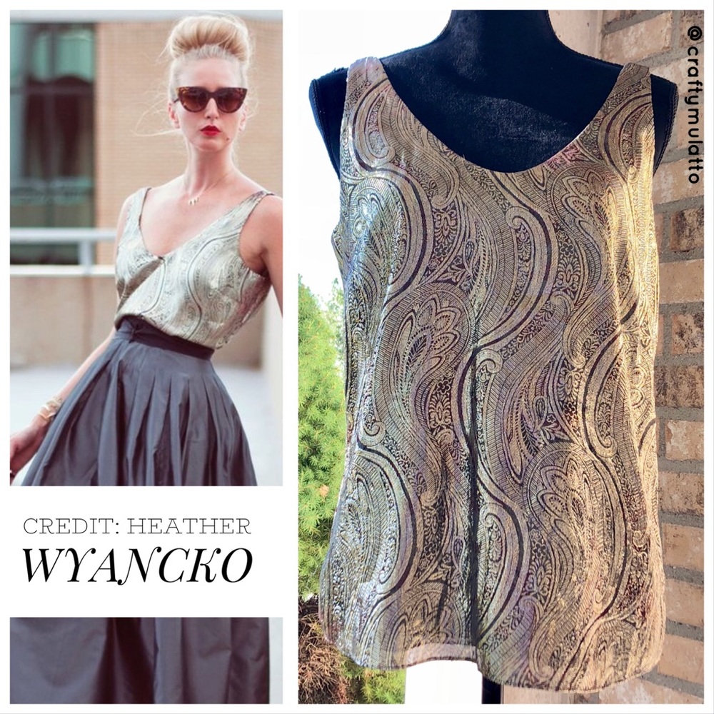 J. CREW “CATE” CAMI IN GILDED PAISLEY LAMÉ